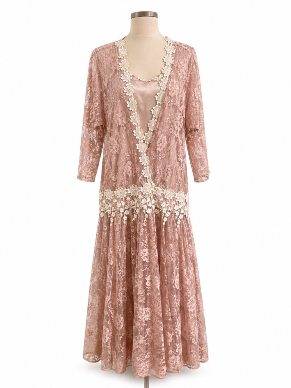 Jessica McClintock Lace Maxi Dress Drop Waist Pink 6